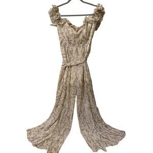 Saints & Secrets Jumpsuit Women's Large Cream Floral Ruffles Cottagecore Boho